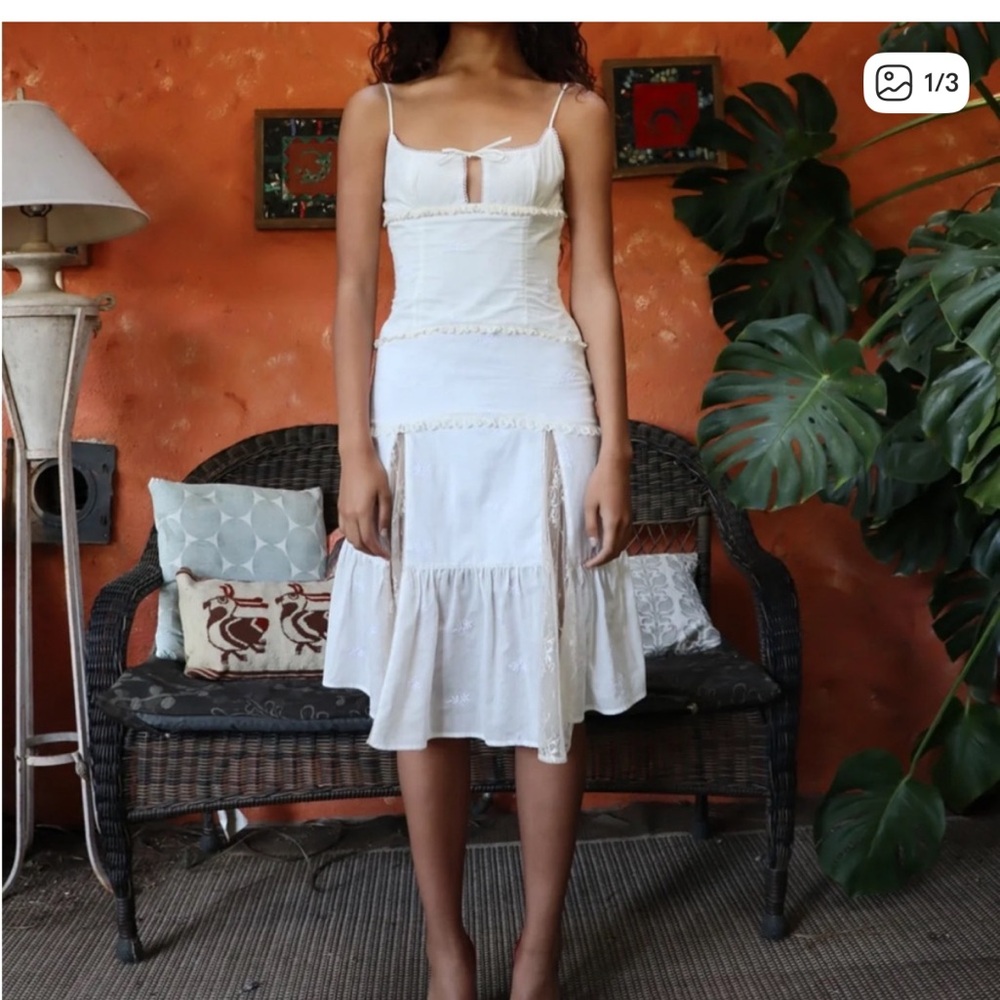 White Eyelet Spaghetti Strap Midi Dress